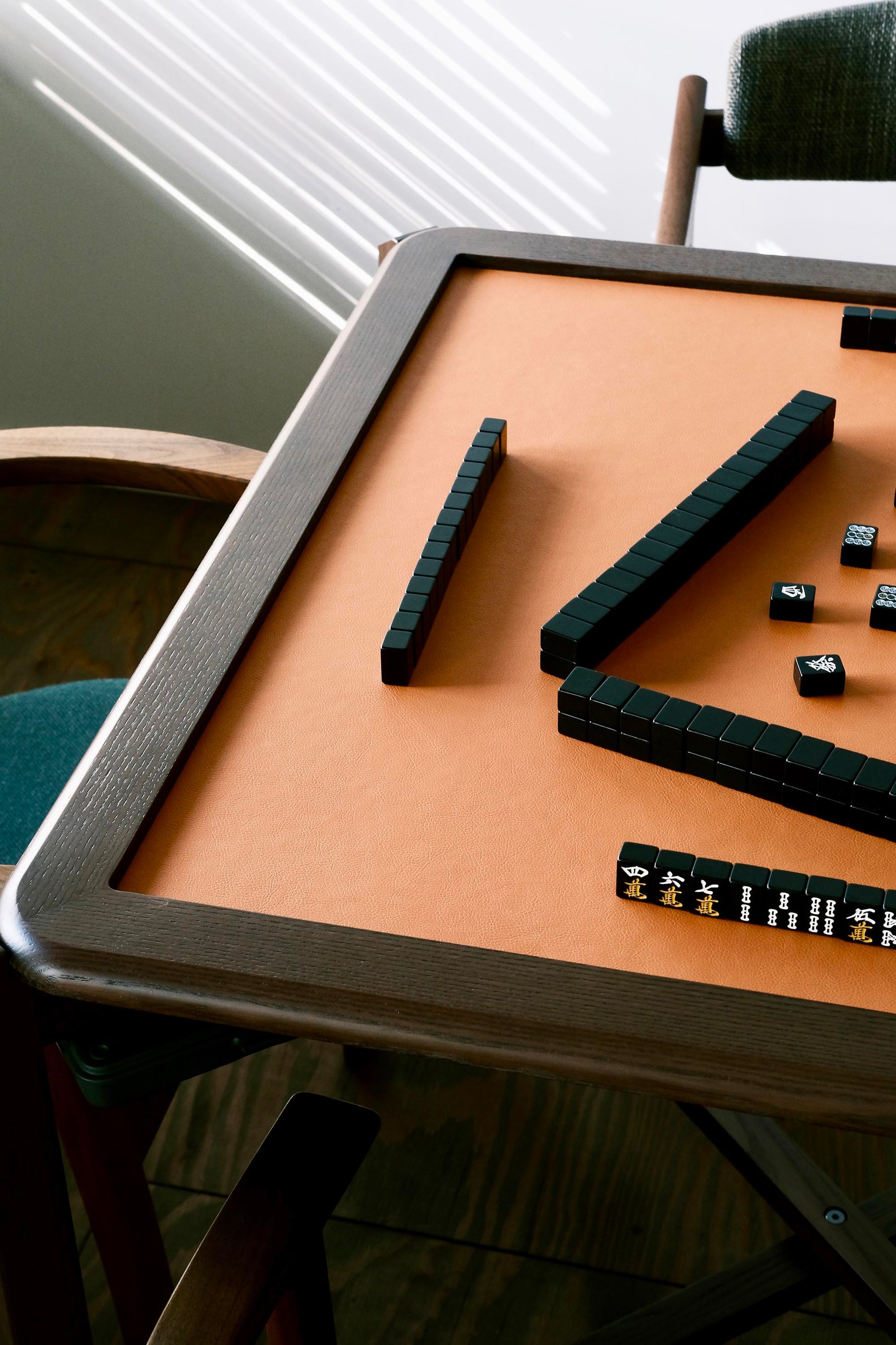 MJ88 Foldable Mahjong Dining Table – Luxury Orange with Stained Walnut Color