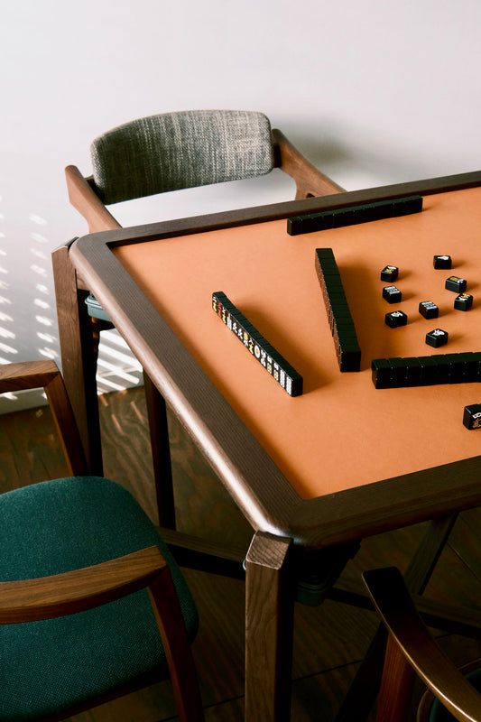 MJ88 Foldable Mahjong Dining Table – Luxury Orange with Stained Walnut Color